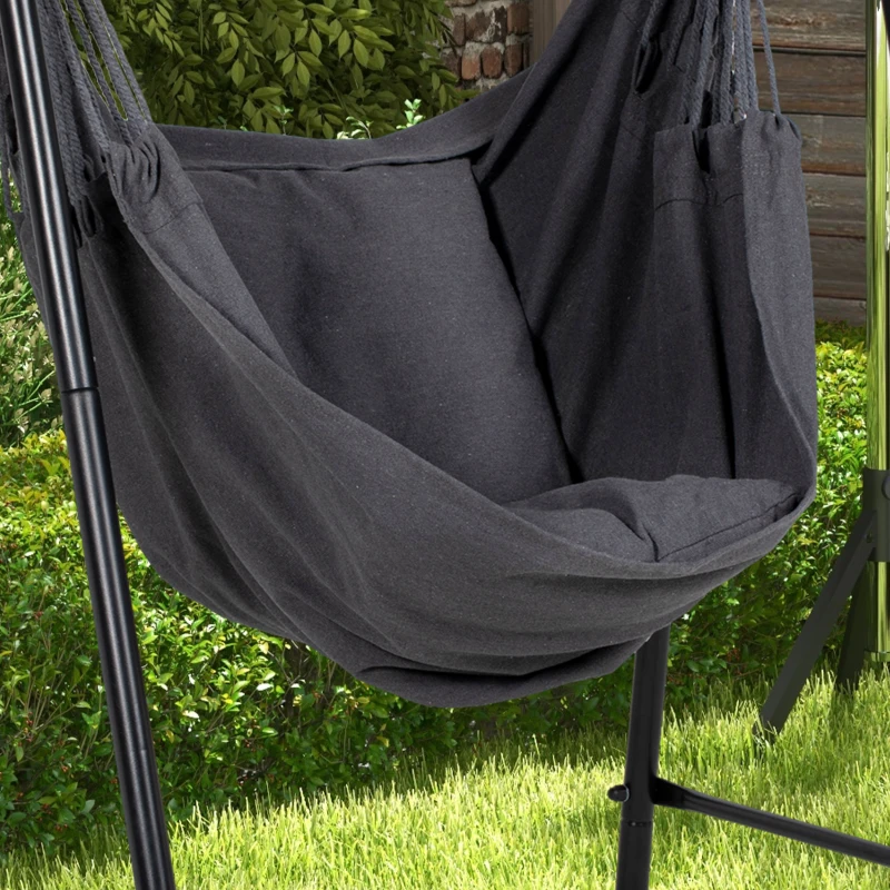 Best Hammock Chair with Stand, Hammock Swing Chair with Cushion, Dark Grey - Image 8