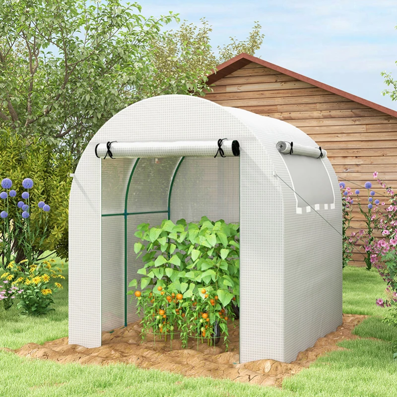 Best Walk in Polytunnel Greenhouse, Green House for Garden with Roll-up Window and Door, 1.8 x 1.8 x 2 m, White - Image 2