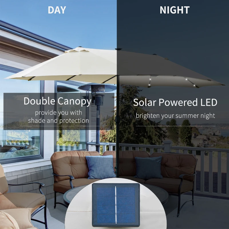 Best 4.4m Double-Sided Sun Umbrella Patio Parasol LED Solar Lights Cream White - Image 4