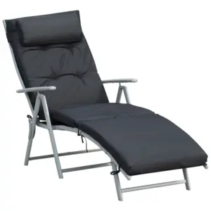 Best Steel Frame Outdoor Garden Padded Sun Lounger w/ Pillow Black