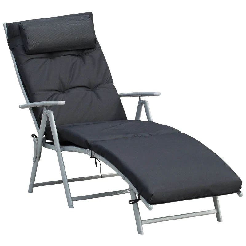 Best Steel Frame Outdoor Garden Padded Sun Lounger w/ Pillow Black