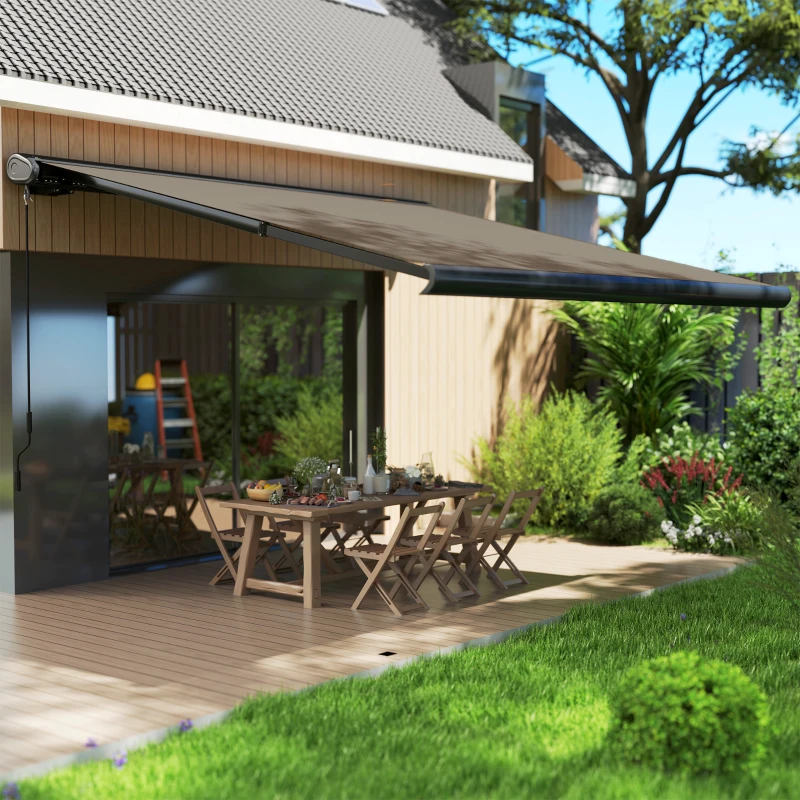 Best 3.5 x 3 m Electric Awning with Remote Controller, Aluminium Frame DIY Retractable Awning, UV50+ Sun Shade Canopy for Garden Patio Deck Door Window, Light Grey - Image 2