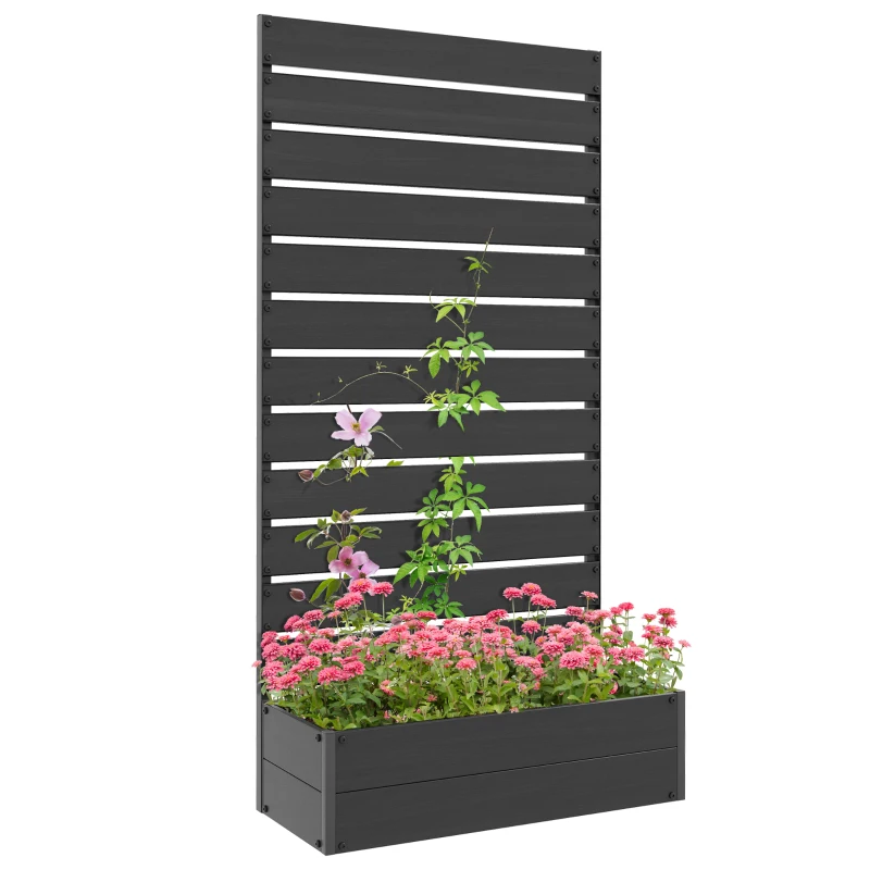 Best Raised Bed for Garden, Planter with Trellis for Climbing Plants, Vines, Planter Box with Drainage Gap, Black