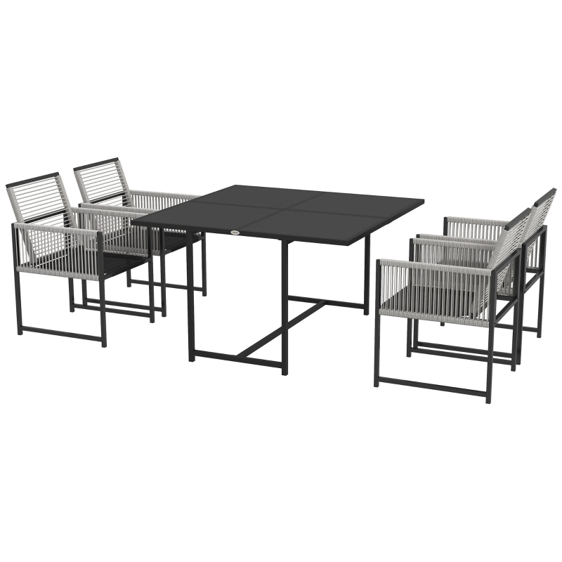Best Five-Piece Metal Dining Set, with Folding Back Chairs, Light Grey - Image 11