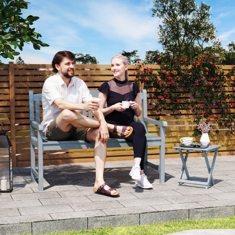 Best 2-Seater Wooden Garden Bench Outdoor Patio Loveseat for Porch, Grey - Image 2