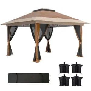 Best 3.6 x 3.6m Pop-Up Gazebo, with Accessories - Brown