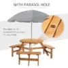 Best 6 Seater Wooden Picnic Table and Garden Benches Set, Round Garden Dining Set with 3 Benches and Umbrella Hole Outdoor Garden Park, Brownish Red - Image 4