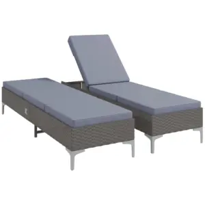 Best Outdoor PE Rattan Sun Lounger Set of 2, Multi-position Backrest Adjustable Single Recliner Sunbed Daybed with Removeable & Washable Cushion, for Patio, Garden, Dark Grey
