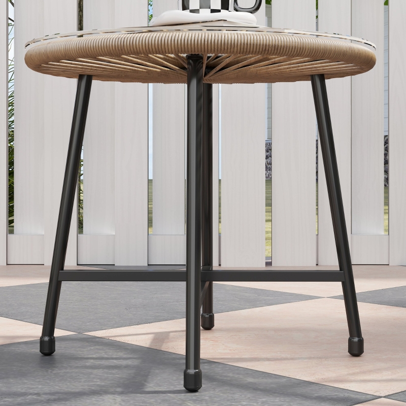 Best 3 Pieces Rattan Bistro Set, Garden Bistro Set with Acapulco Chairs and Glass Top Table, Small Garden Furniture Set with Reinforced Metal Frame for Outdoor, Patio, Balcony, Natural - Image 9