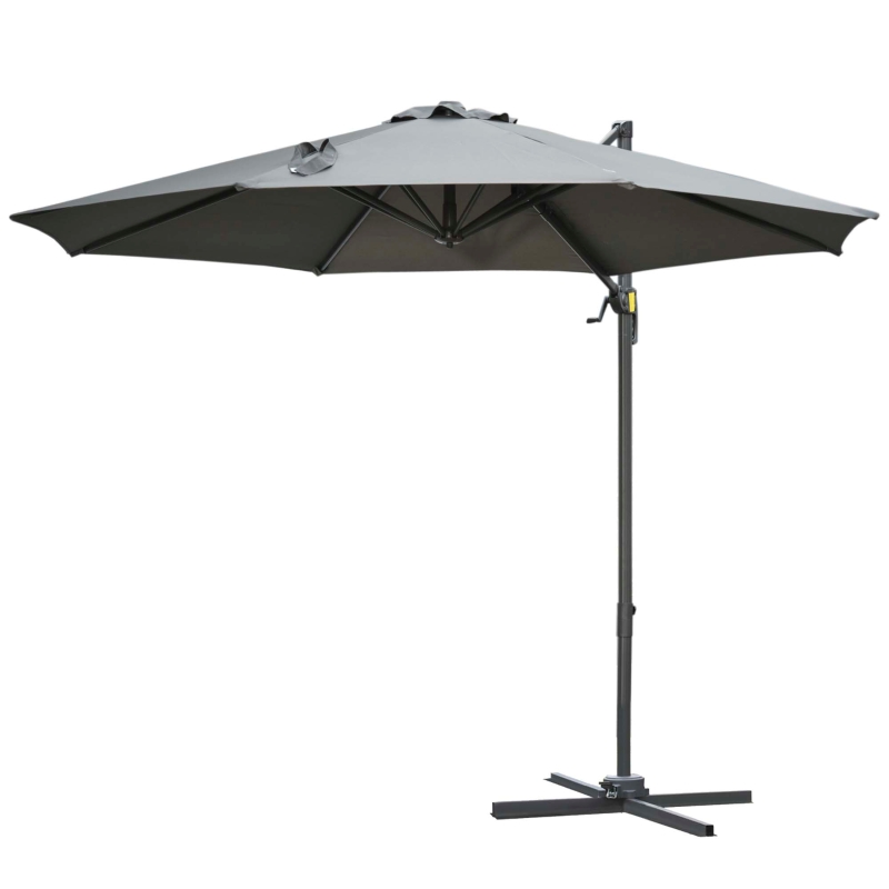 Best 3(m) Offset Parasol Cantilever Hanging Umbrella 360° Rotation w/ Base Dark Grey - Image 12