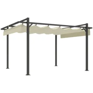 Best 3 x 4m Aluminium Pergola, with Retractable Roof - Grey/Khaki