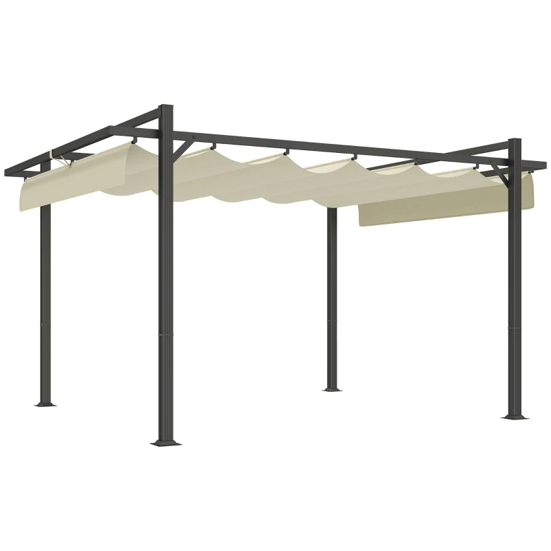 Best 3 x 4m Aluminium Pergola, with Retractable Roof - Grey/Khaki