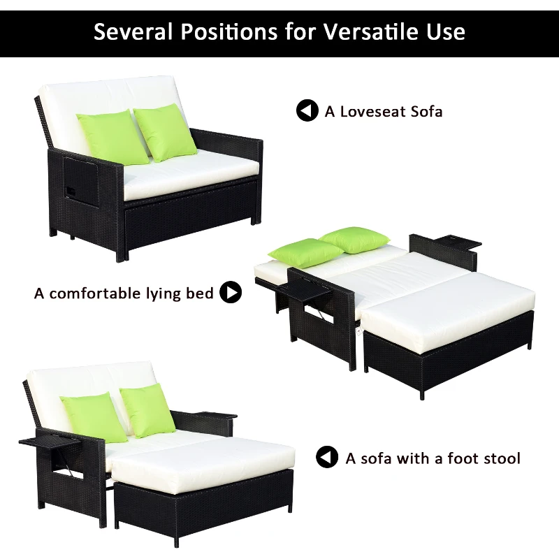 Best Rattan 2-Seater Sofa Sun Lounger Bed-Black - Image 5