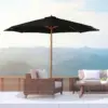 Best 3(m) Garden Parasol, Pulley Operated Patio Umbrella, Wooden Table Market Umbrella with Rope Pulley Mechanism and 8 Ribs, Black - Image 2