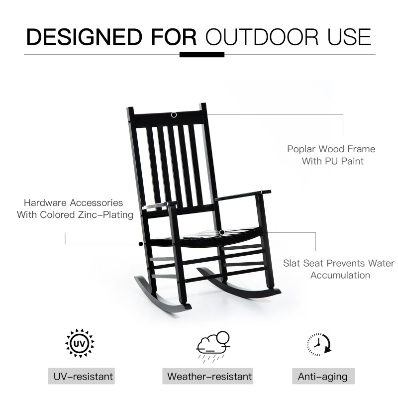 Best Outdoor Porch Rocking Chair Armchair Wooden Patio Rocker Balcony Deck Garden Seat Black - Image 6