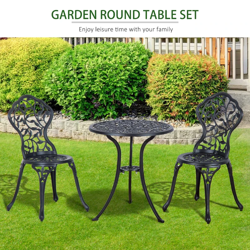 Best 3 Pcs Aluminium Bistro Set Garden Furniture Dining Table Chairs Antique Outdoor Seat Patio Seater Black - Image 6