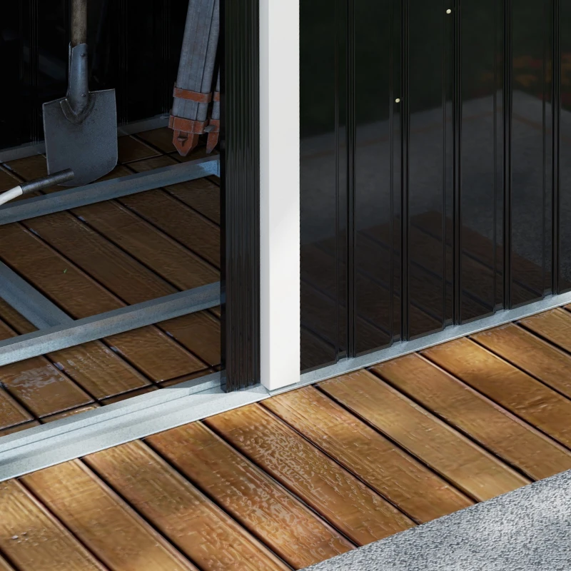 Best 9ft x 4ft Metal Garden Shed, Outdoor Tool House with Foundation Kit, Ventilations and Double Doors, Dark Grey - Image 8