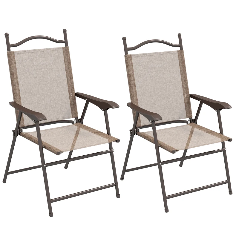 Best Set of Two Folding Garden Chairs, with Fabric Mesh Seats - Mixed Brown