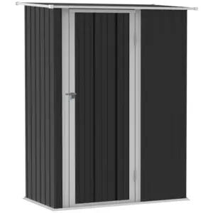 Best 5ft x 3ft Metal Garden Storage Shed, Outdoor Tool Shed with Sloped Roof, Lockable Door for Tools, Equipment, Grey