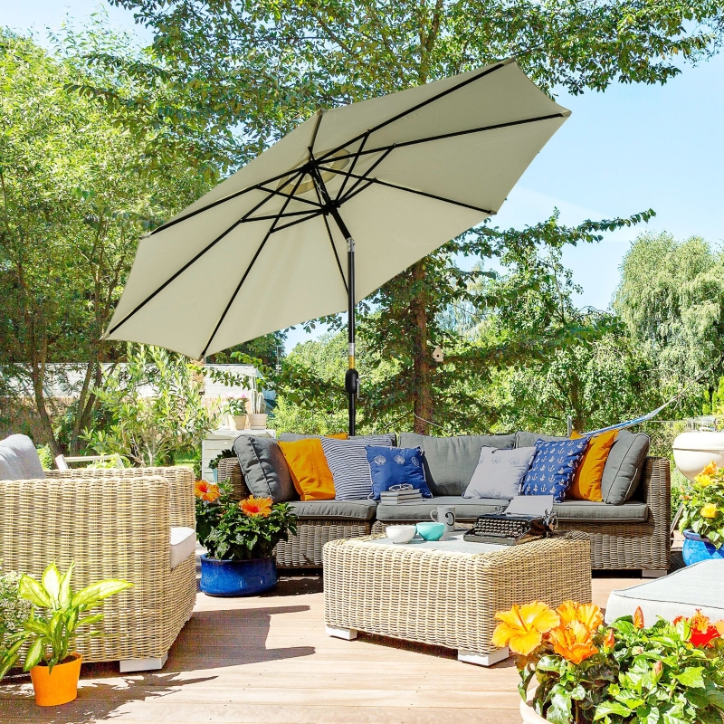 Best 3(m) Tilting Parasol Garden Umbrellas, Outdoor Sun Shade with 8 Ribs, Tilt and Crank Handle for Balcony, Bench, Garden, Beige - Image 10