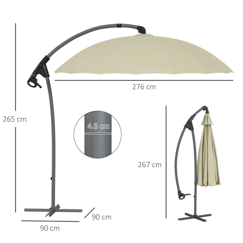 Best 2.7m Cantilever Parasol, with Cross Base - Beige - Image 3