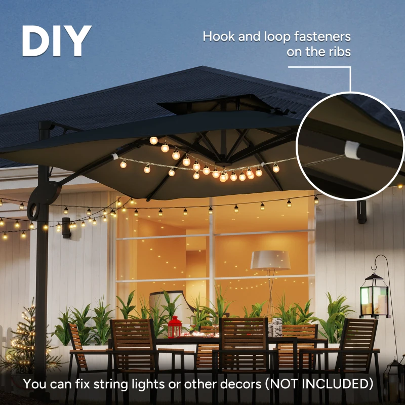 Best 3m Thick Fabric Cantilever Garden Parasol, with Cross Base - Grey - Image 8