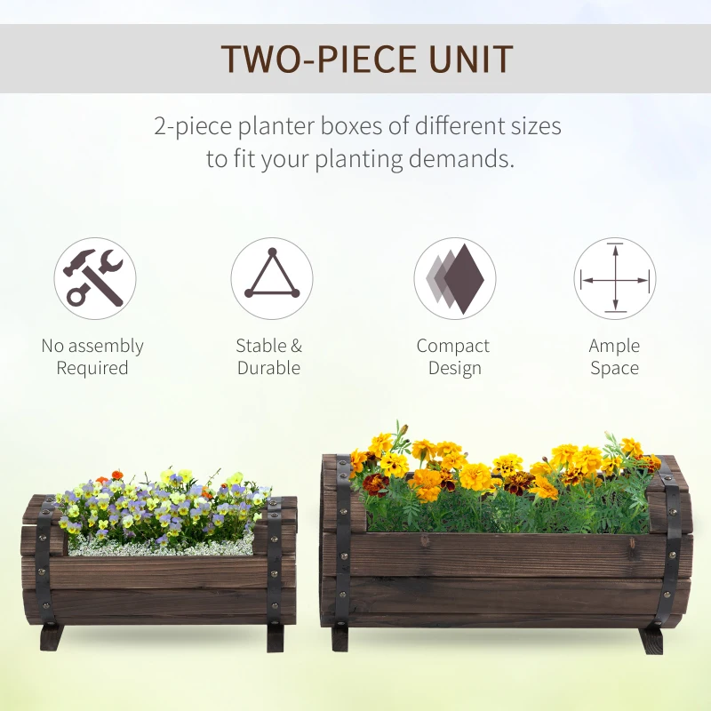 Best 2PCs 56L Wooden Planter Box Flower Plant Pot Outdoor Flower Beds Plant Box with Solid Wood Carbonized Colour - Image 4