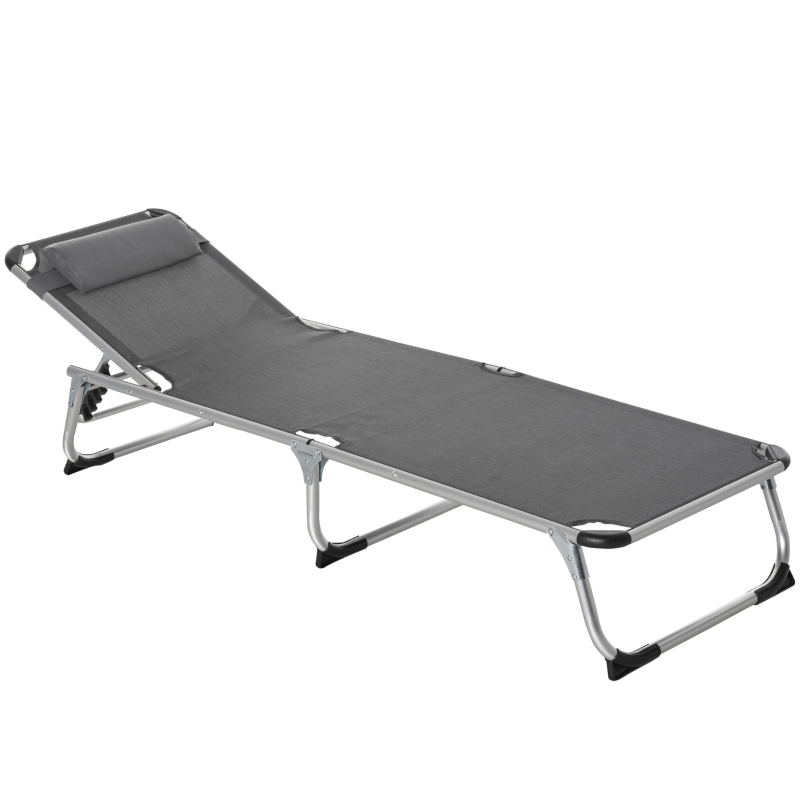 Best Foldable Outdoor Sun Lounger, Reclining Lounge Chair Camping Bed Cot with Pillow 4-Level Adjustable Back Aluminium Frame, Dark Grey - Image 11