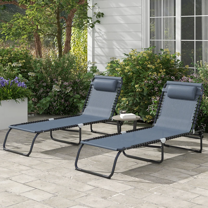 Best Set of Two Folding Sun Loungers, with Four-Position Backs - Grey - Image 2