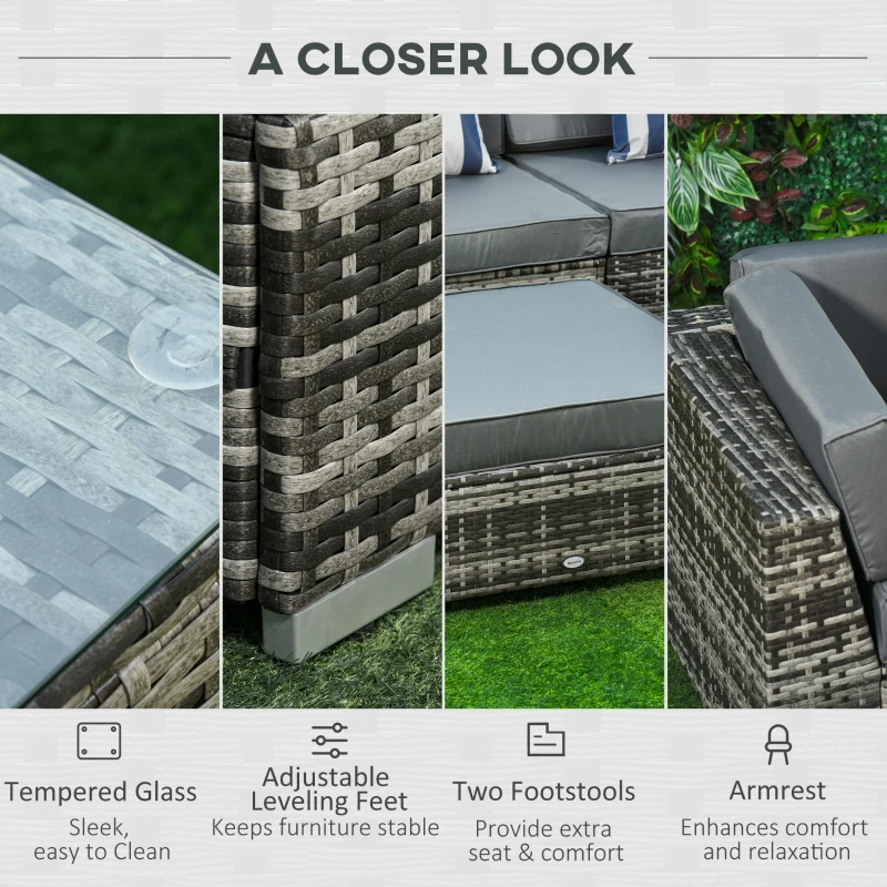 Best 6 PC Rattan Sofa Coffee Table Set Sectional Wicker Weave Furniture for Garden Outdoor Conservatory w/ Pillow Cushion Grey - Image 7