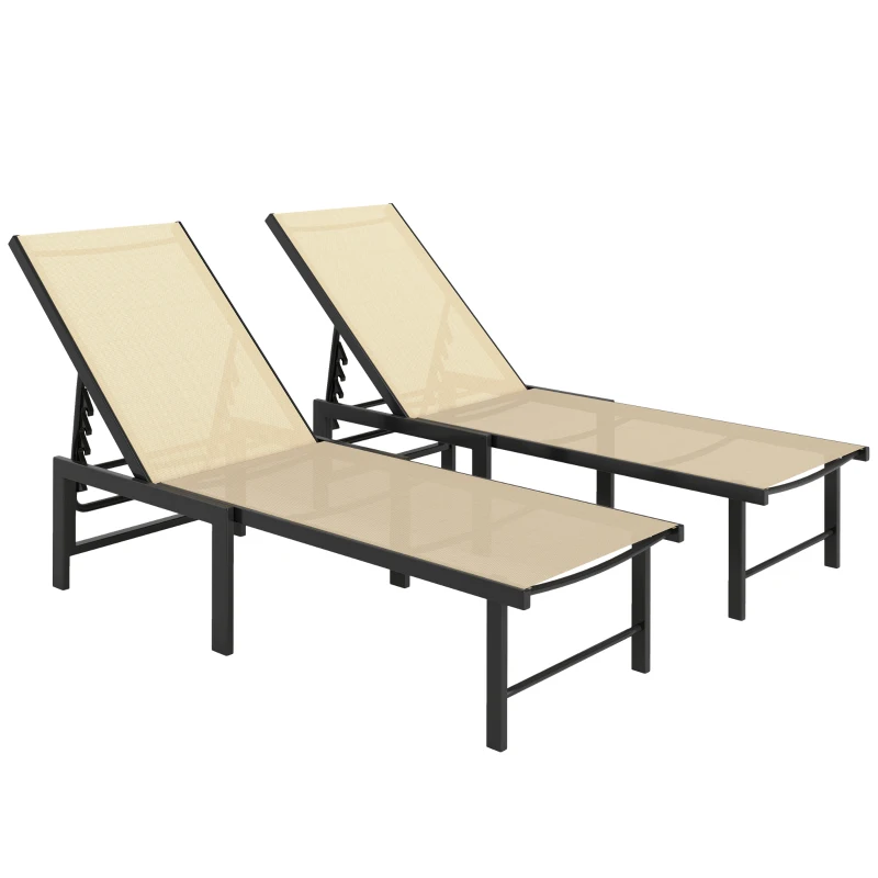 Best Set of Two Reclining Sun Loungers - Khaki