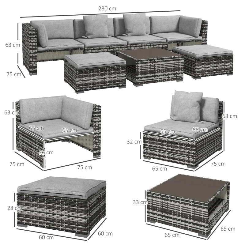 Best Seven-Piece Rattan Patio Furniture Set, with Cushions - Grey - Image 3