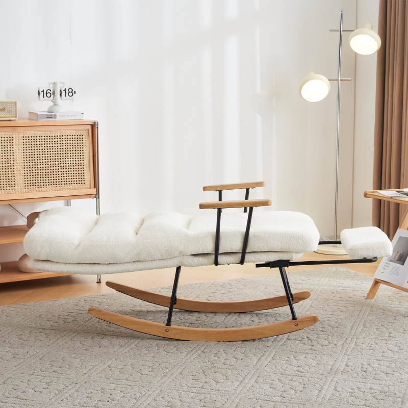 Fabric Tufted Boucle Armchair with Metal Legs, Wooden Base, High Back Rocking Chair for Living Room, Bedroom, 63.5x102x100 cm, White - Image 10