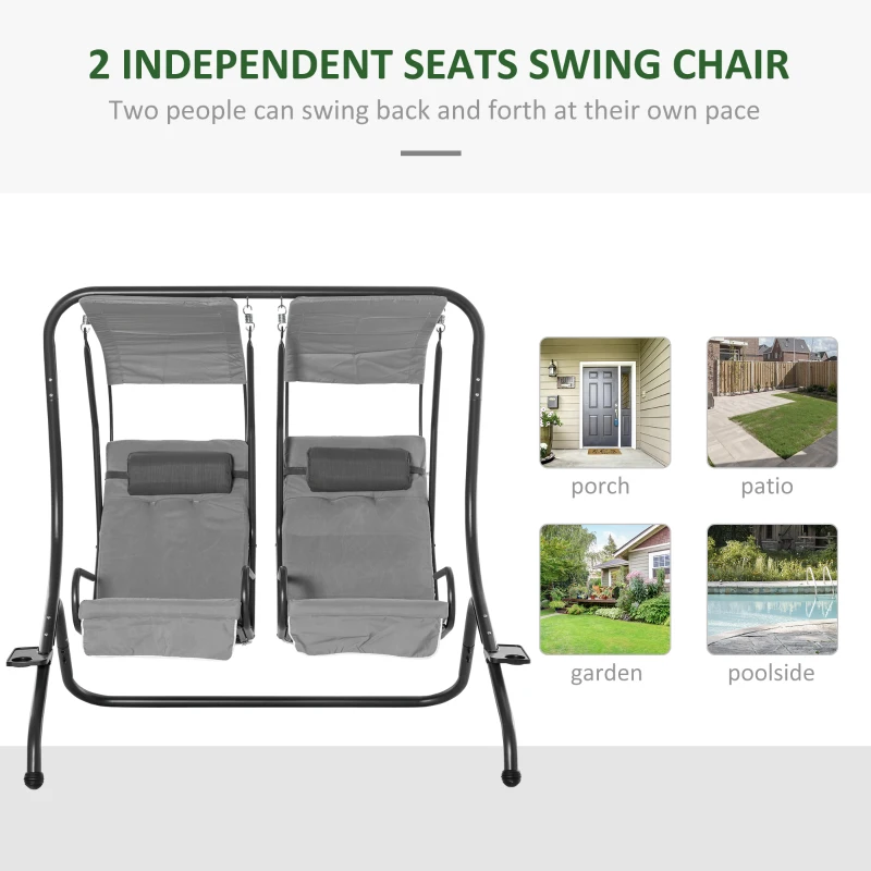 Best Canopy Swing 2 Separate Relax Chairs w/ Handrails and Removable Canopy Grey - Image 4