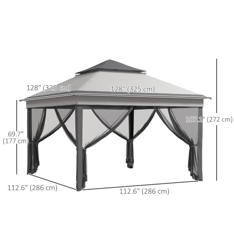 Best 3 x 3(m) Pop Up Gazebo, Height Adjustable Instant Event Shelter with Netting and Carrying Bag, Grey - Image 3