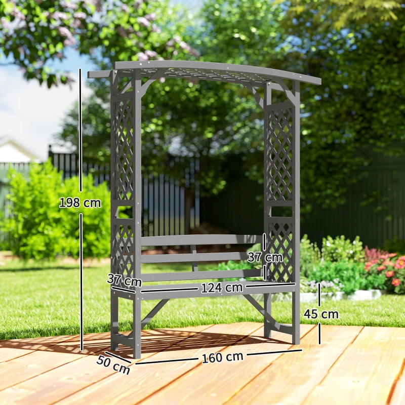 Best Garden Bench, Wooden Garden Arbour with Seat for Vines/Climbing Plants, Grey - Image 3