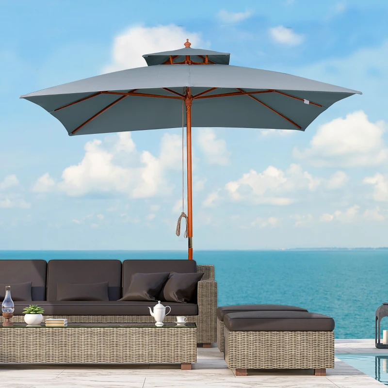 Best 3 x 3 metre Patio Parasol Garden Umbrellas Sunshade Outdoor Wooden Parasol Canopy Double Tier, Dark Grey, BASE NOT INCLUDED - Image 2
