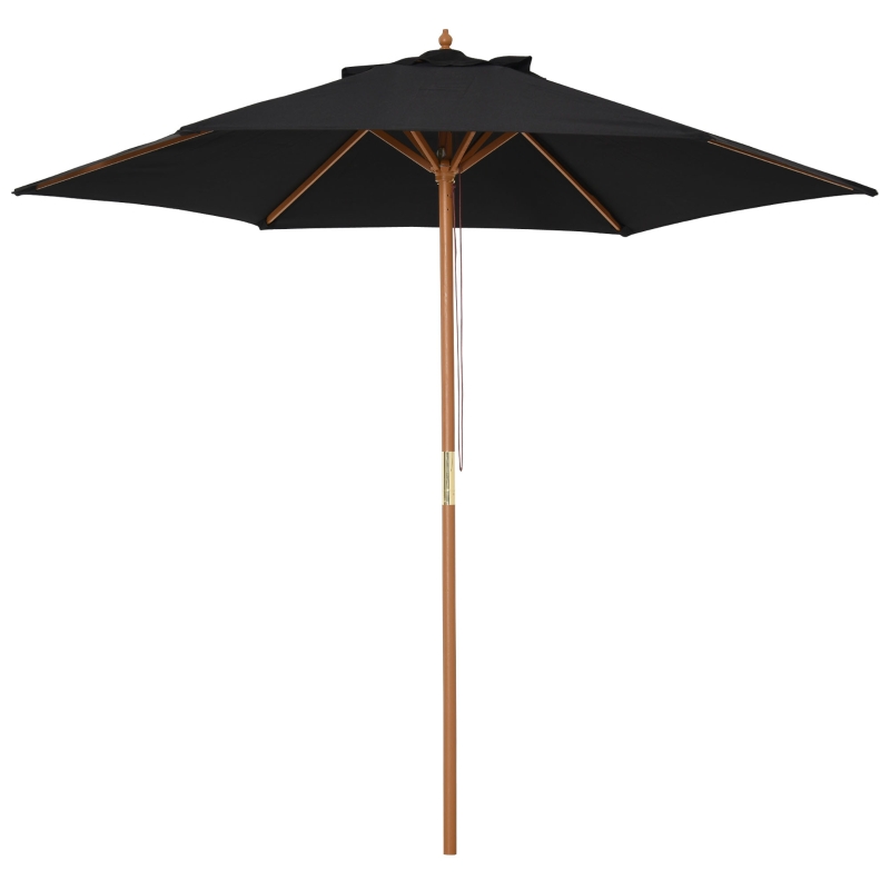 Best Wooden Garden Umbrella Sun Shade with Top Vents, Bamboo Ribs and Sturdy Wood Pole, Black - Image 11