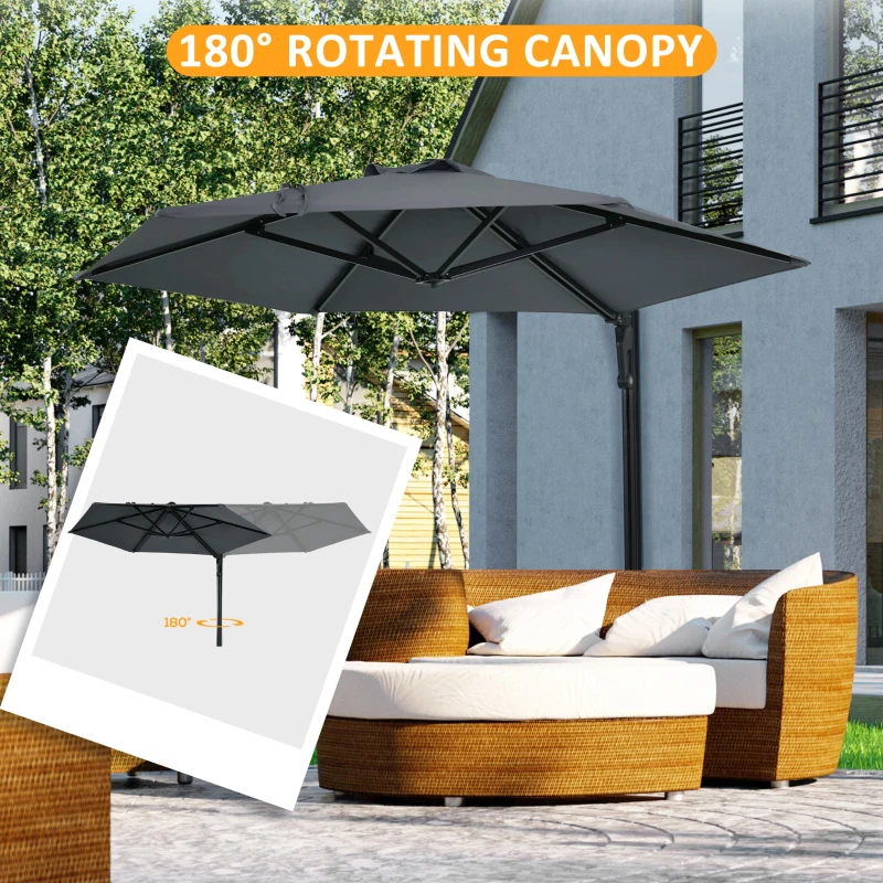 Best 2.5m Wall Mounted Parasol, Hand to Push Outdoor Patio Umbrella with 180 Degree Rotatable Canopy for Porch, Deck, Garden, 250 cm, Dark Grey - Image 4