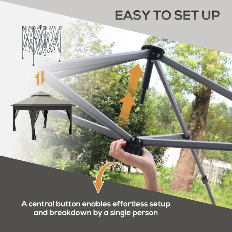 Best 3 x 3(m) Pop Up Gazebo with Mosquito Netting, 1 Person Easy up Marquee Party Tent with 1-Button Push, Double Roof, Carry Bag, Sandbags, Height Adjustable Instant Shelter, Grey - Image 4