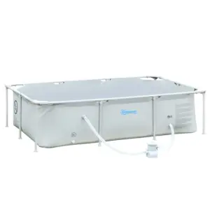 Best Steel Frame Pool with Filter Pump, Filter Cartridge, Reinforced Sidewalls Rust Resistant Above Ground Swimming Pool 252 x 152 x 65cm, Grey