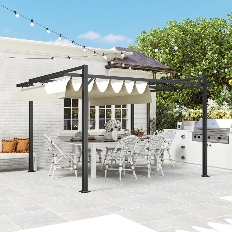 Best 3 x 4m Aluminium Pergola, with Retractable Roof - Grey/Khaki - Image 9