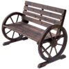 Best 2 Seater Garden Bench with Wooden Cart Wagon Wheel Rustic High Back Brown - Image 12