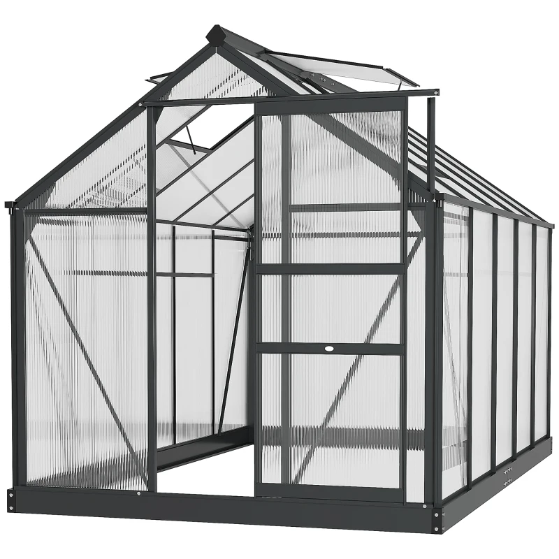 Best 6 x 10ft Polycarbonate Greenhouse, Large Walk-In Green House with Slide Door and Window, Garden Plants Grow House with Aluminium Frame and Foundation, Grey