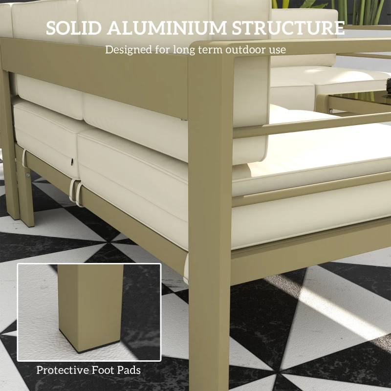 Best 5-Piece Garden Corner Sofa Set with Cushions, 6 Seater Aluminium Garden Furniture Set with Glass Top Coffee Table, Patio Sectional Conservatory Furniture for Patio & Terrace, Gold Tone - Image 4