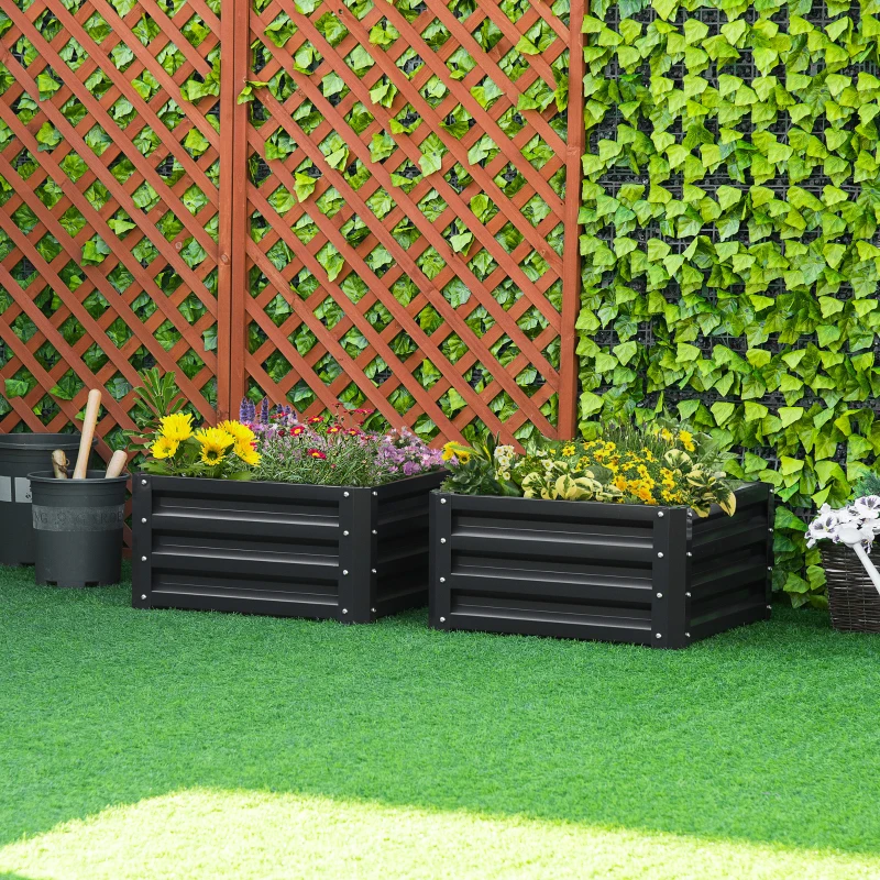 Best Set of Two 60 x 60cm Steel Planter Boxes - Grey - Image 2