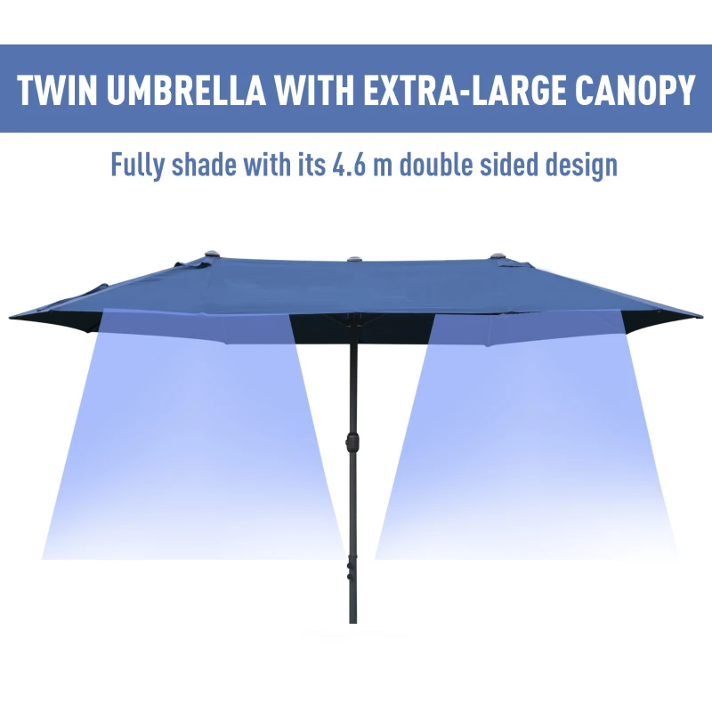 Best 4.6M Sun Umbrella Canopy Double-sided Crank Sun Shade w/ Cross Base Dark Blue - Image 4
