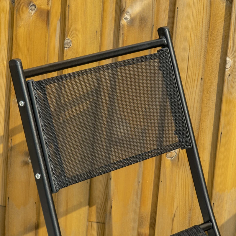 Best 3 Pieces Garden Bistro Set, Folding Patio Table with Glass Table Top and 2 Chairs, Outdoor Furniture Set for Garden and Porch, Black - Image 8