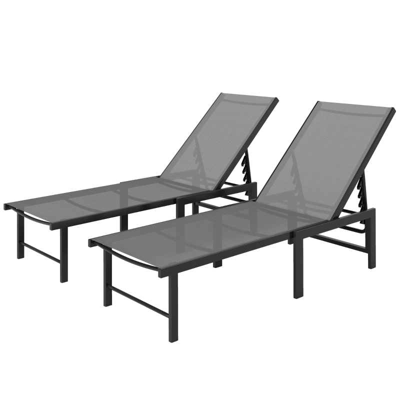 Best Set of Two Reclining Sun Loungers - Grey - Image 11