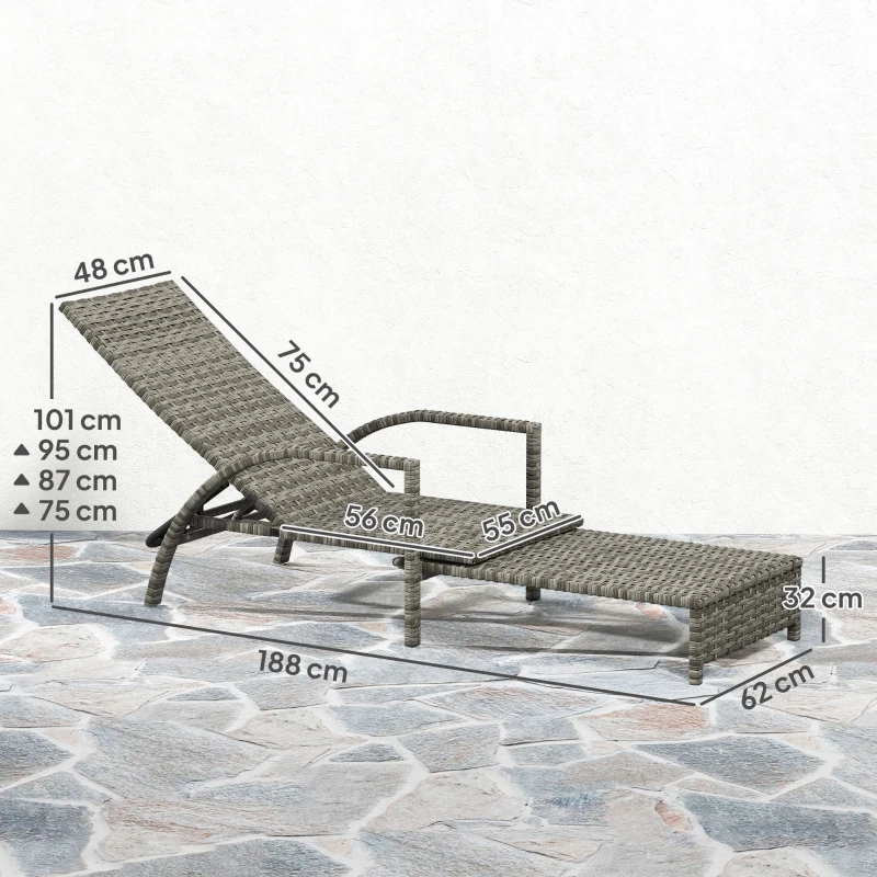 Best PE Rattan Sun Lounger with Adjustable Backrest - Mixed-grey - Image 3
